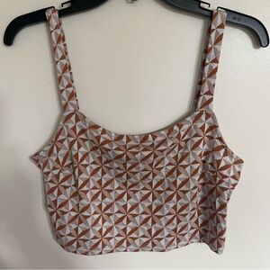 Women’s Originality Geometric Print‎ Cropped Tank Top Size Large Orange & Ivory